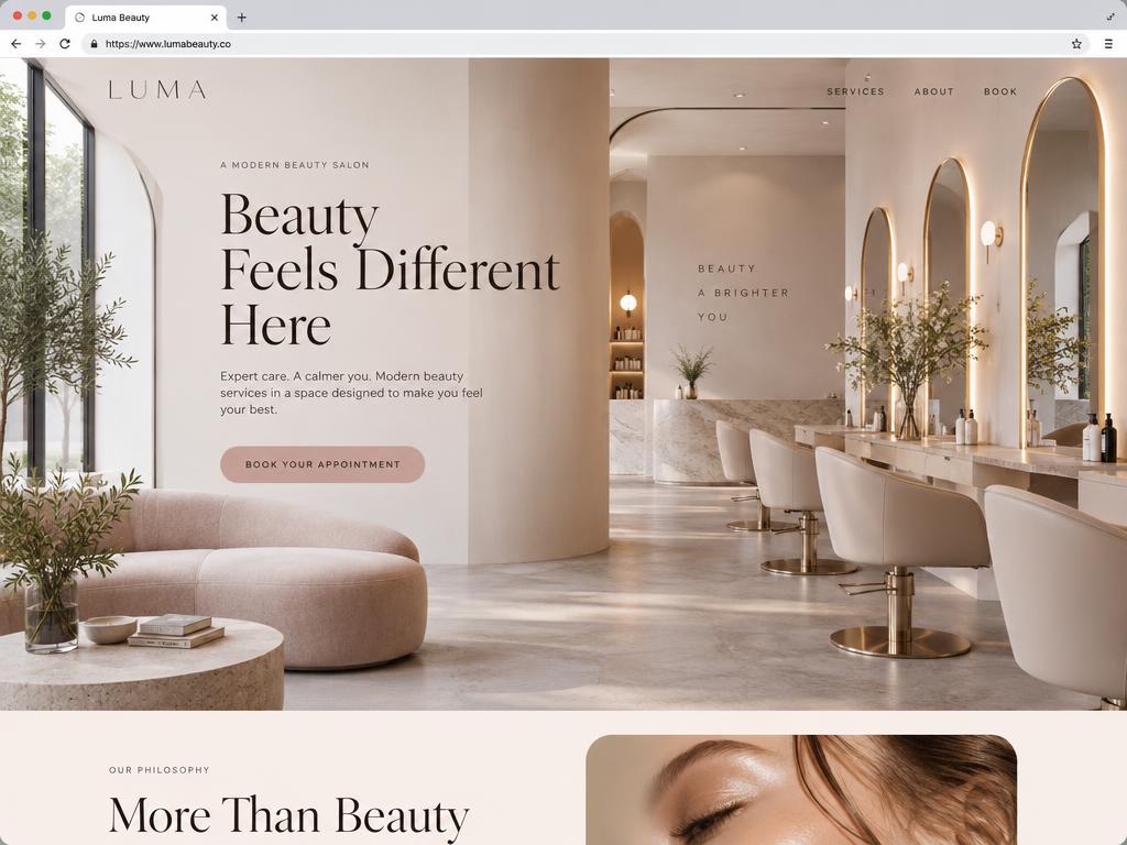 Website design for a beauty and hair salon.